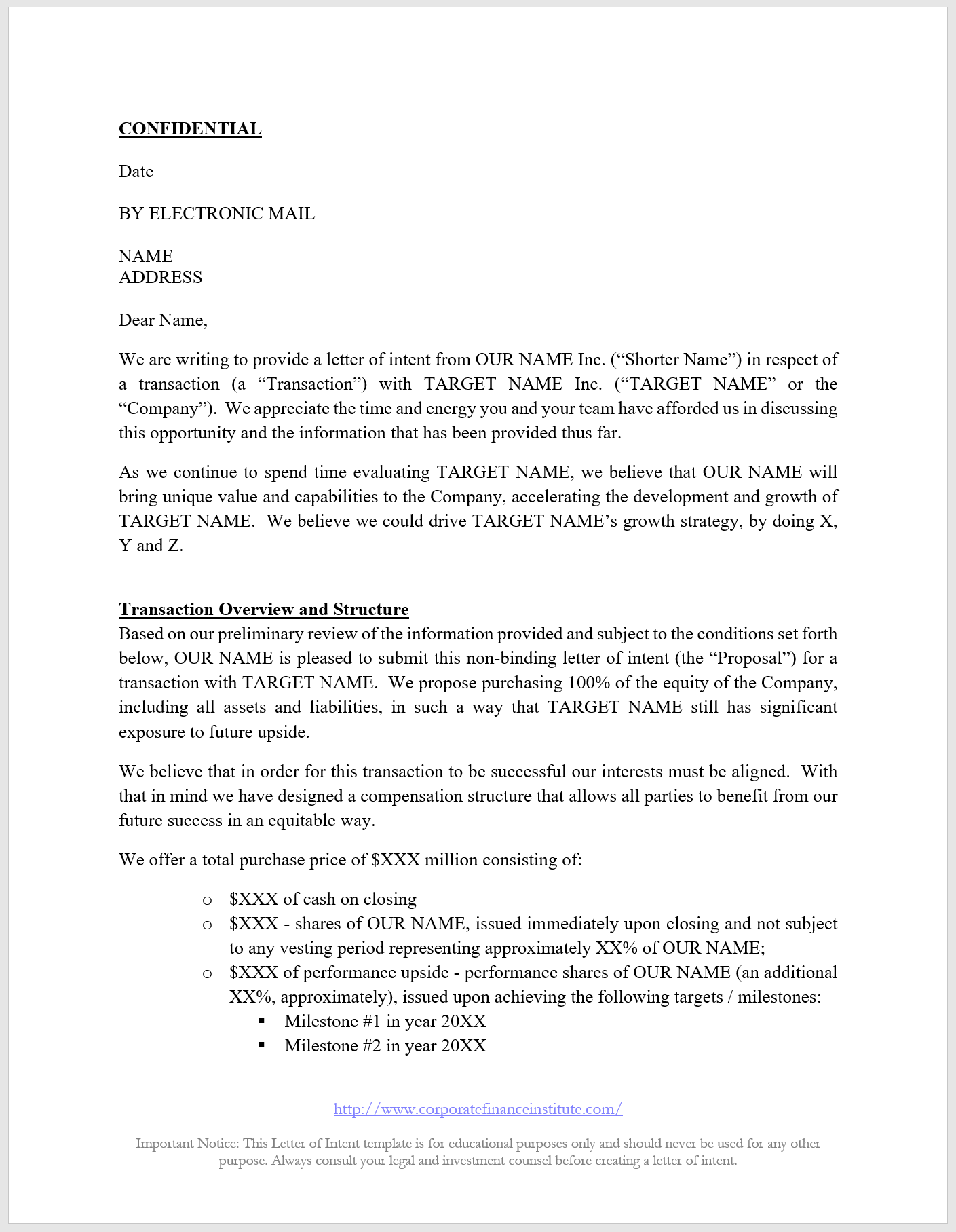 Letter of Intent